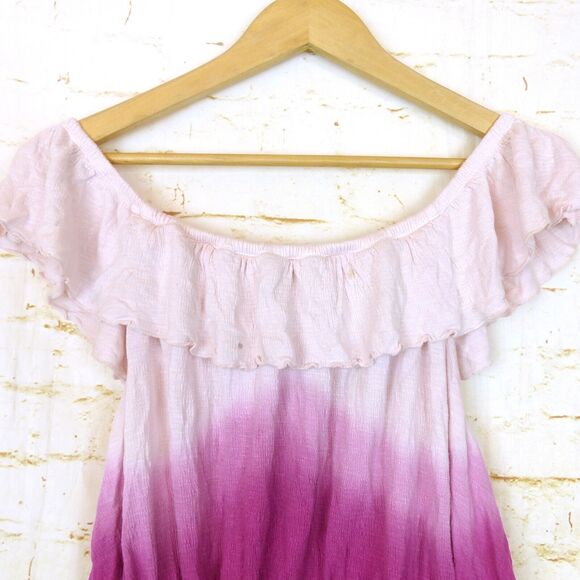 Free People Cora Off The Shoulder Top Womens XS Pink Ombre Peasant Boho 70s FLAW - Picture 3 of 13